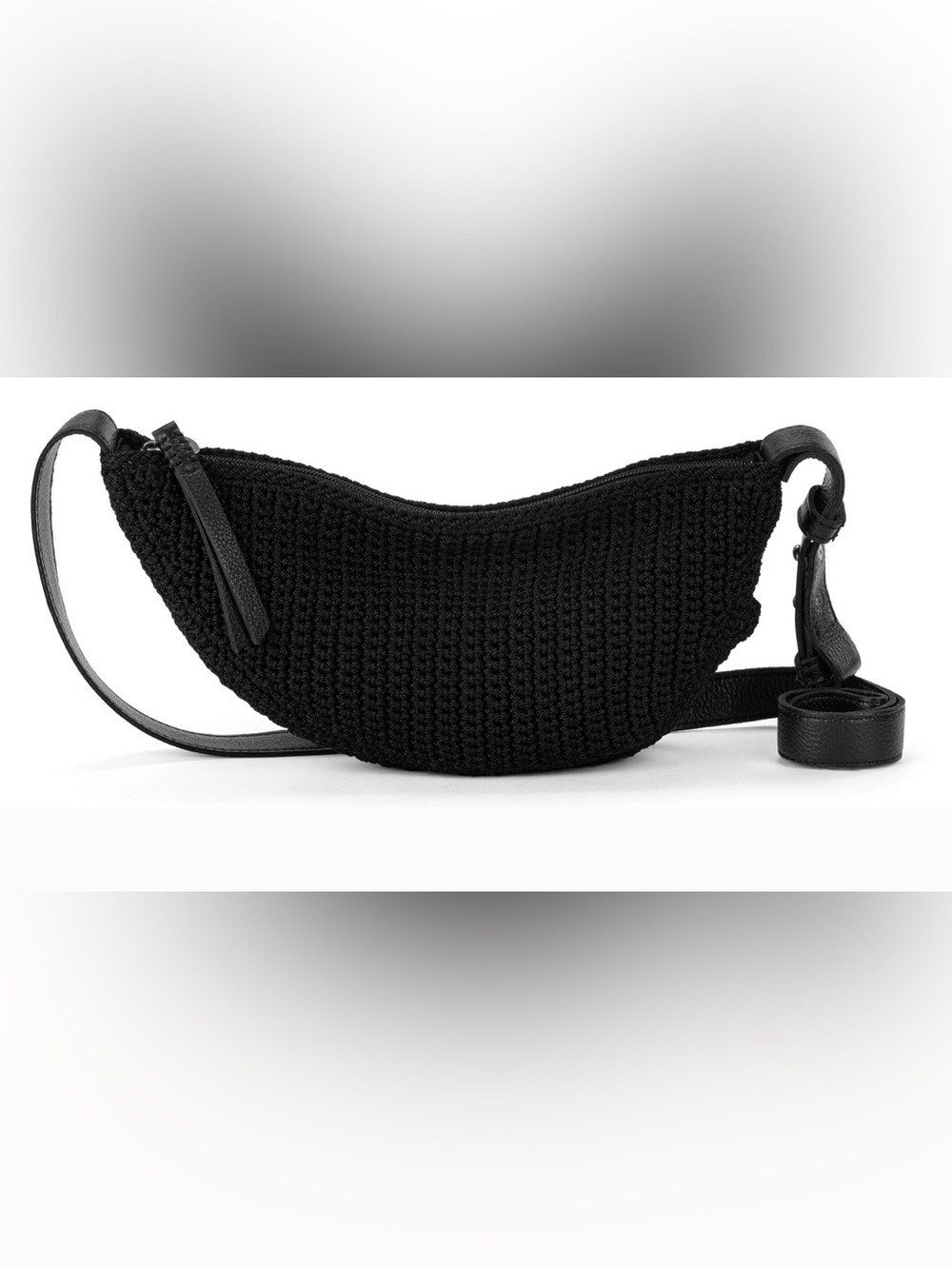 The Sak Women's Tess Sling Bag crocheted bag in black with black leather strap - Picture 7 of 7